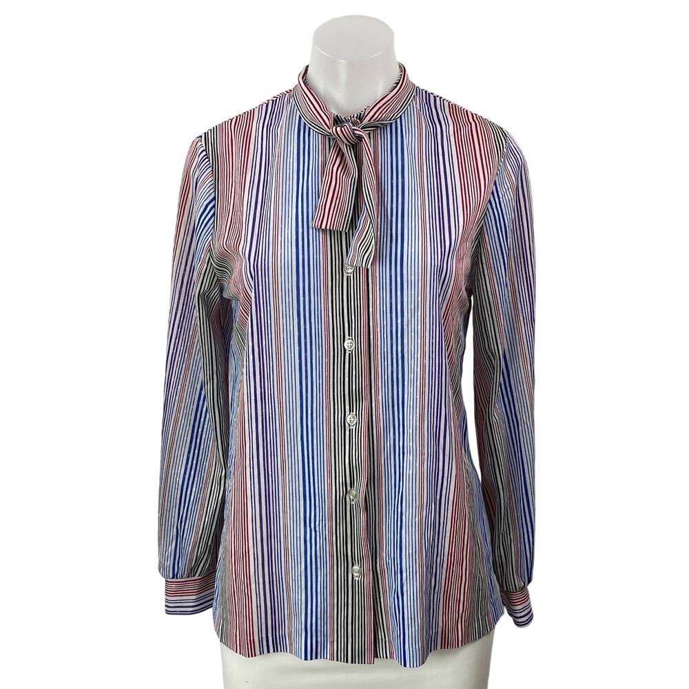rrrruss by Russ Toss Multicolor Long Sleeves Bow Button Down Shirt Blouse Size M